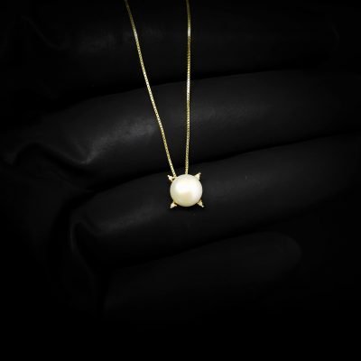 Colar em Ouro 18k de Pérola com 2 Pontos de Diamantes 45cm - Massate Jóias