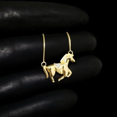 Colar Ouro 18k com Pingente Cavalo com Diamantes - Massate Jóias