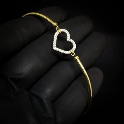 Pulseira em Ouro 18k Articulada com Coração Vazado de Diamantes - Massate Jóias